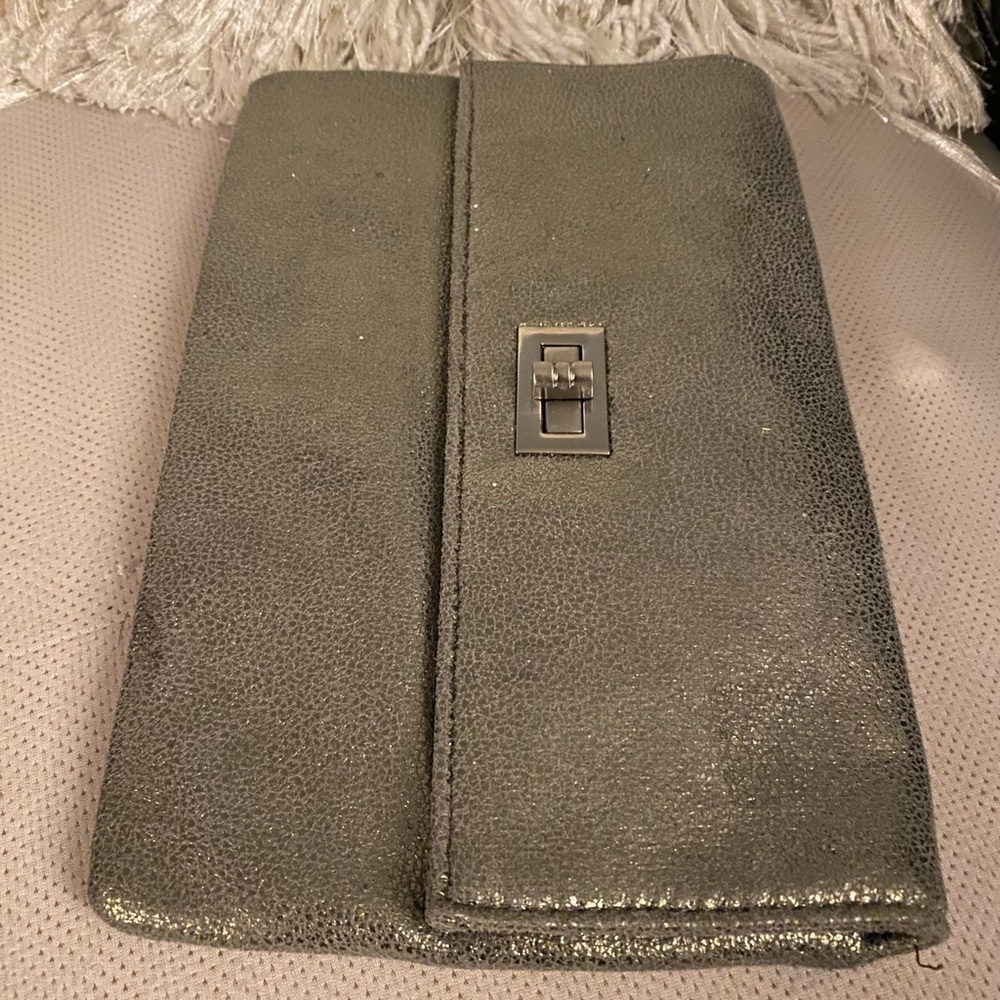 Soft Gray Micro Suede Envelope Clutch | Minimalist Evening Neutral - Picture 3 of 7